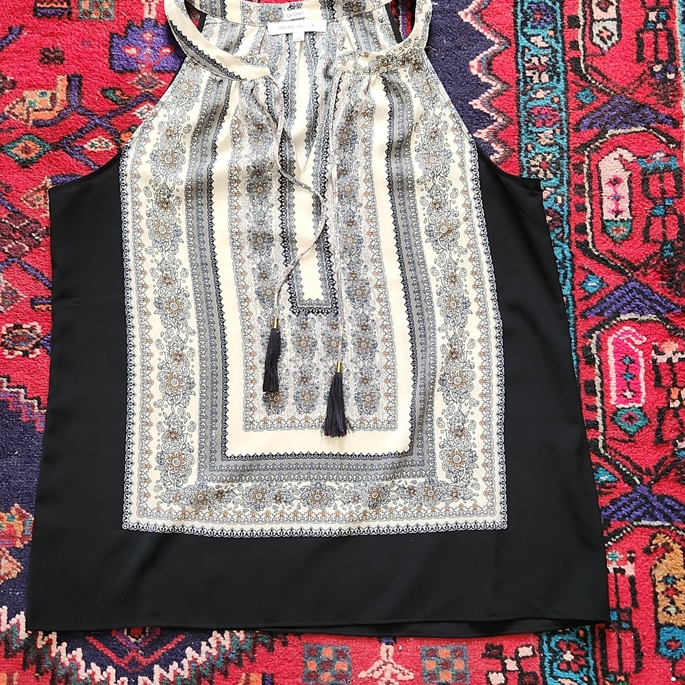 L Rose & Olive Black, Blue and Cream Printed Halter Cami